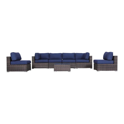 4-piece wicker seating set with blue cushions; includes sofa and two chairs with coffee table on Tampa Home & Garden Store