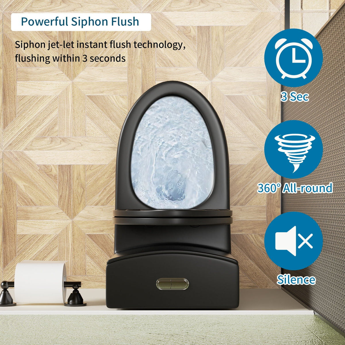 1-Piece Toilet with Tornado Flush and Dual Flush, black by HouseOfZazla on Tampa Home & Garden Store
