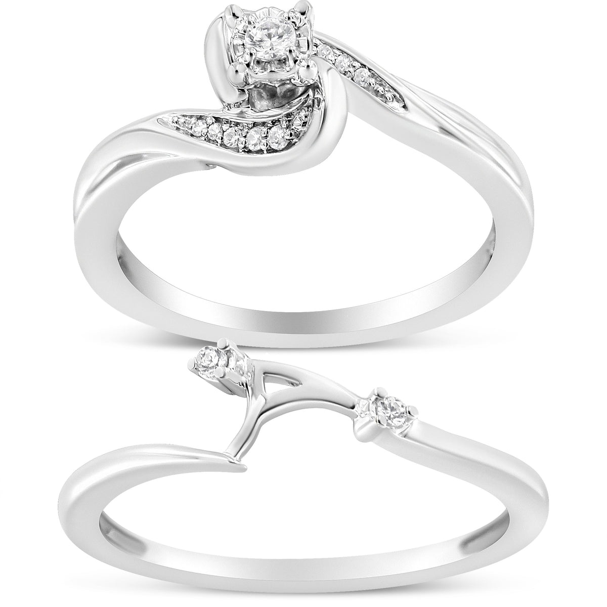 Sterling silver bridal ring set with diamond swirl bypass, 1/10 ct tw, I-J, size 7 by Bids.com on Tampa Home & Garden Store