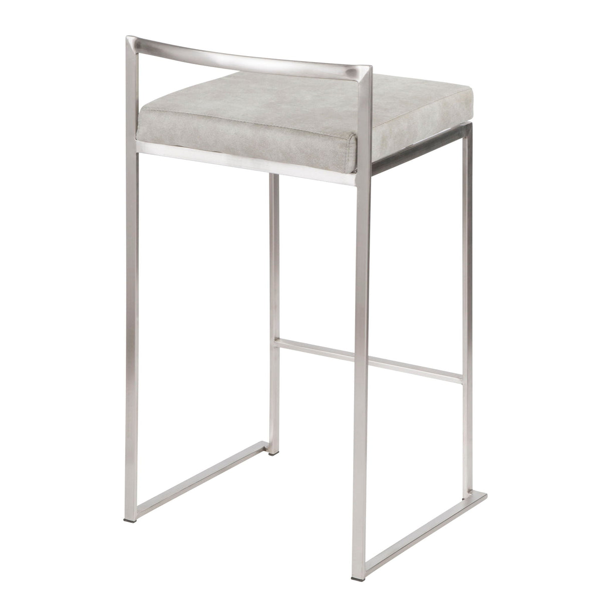 Contemporary stackable counter stool with padded light gray cushion and chrome frame on Tampa Home & Garden Store