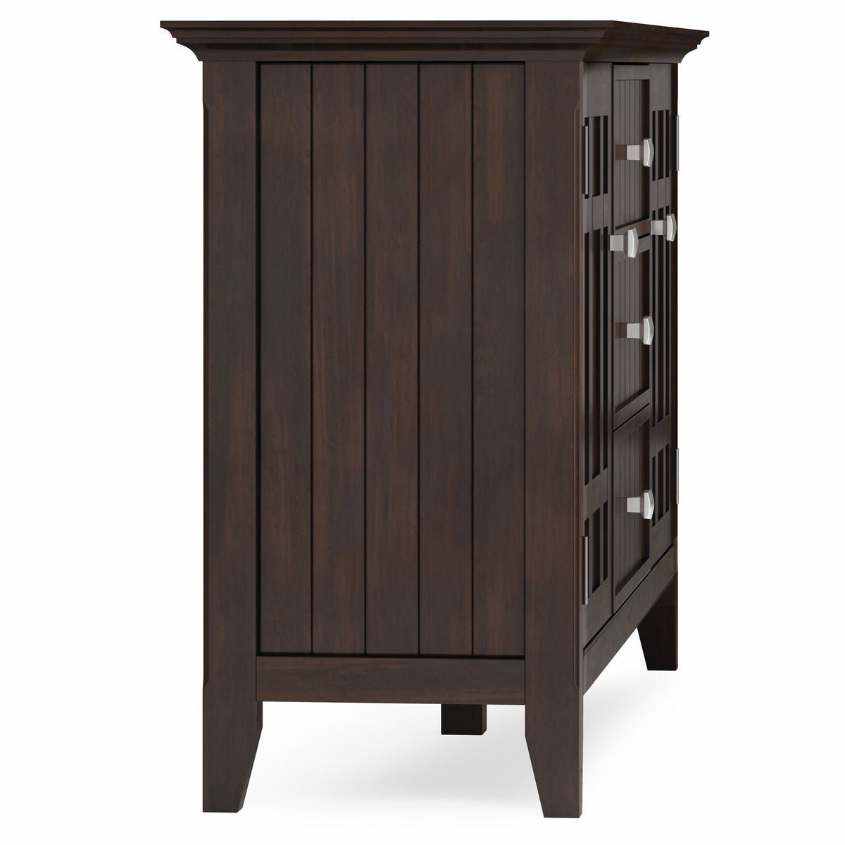 Bedford Sideboard Buffet in dark tobacco brown with vertical panel doors and metal hardware on Tampa Home & Garden Store