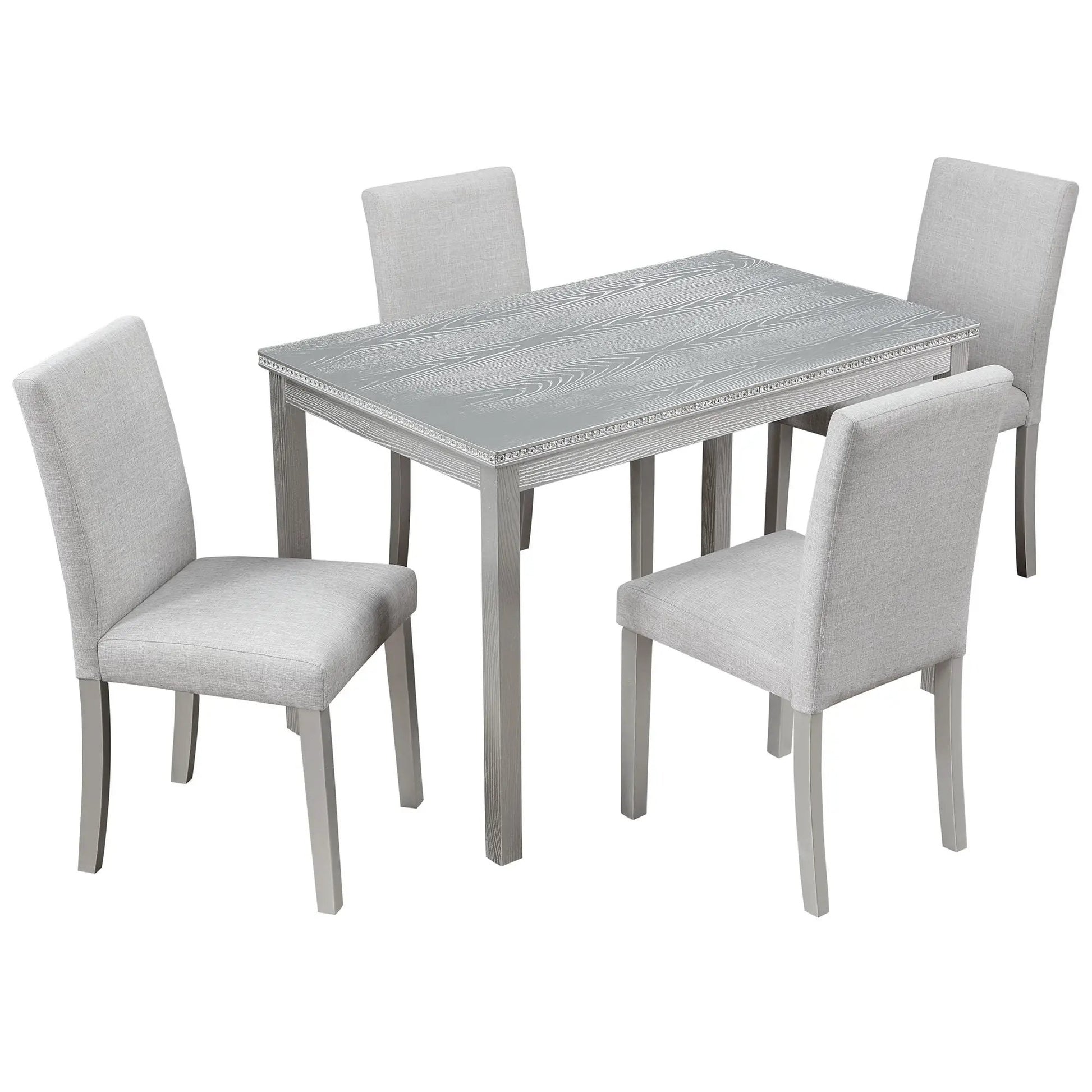 5-piece dining set with crystal edge and gray upholstered chairs by Unique Piece Furniture on Tampa Home & Garden Store