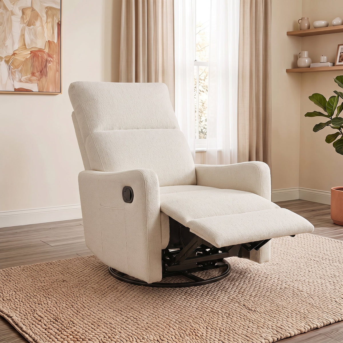 Manual Swivel Rocker Recliner Chair in cream fabric by HouseOfZazla on Tampa Home & Garden Store