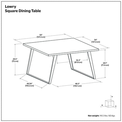 Lowry Handcrafted Square Dining Table 54 in square top with angled legs on Tampa Home & Garden Store