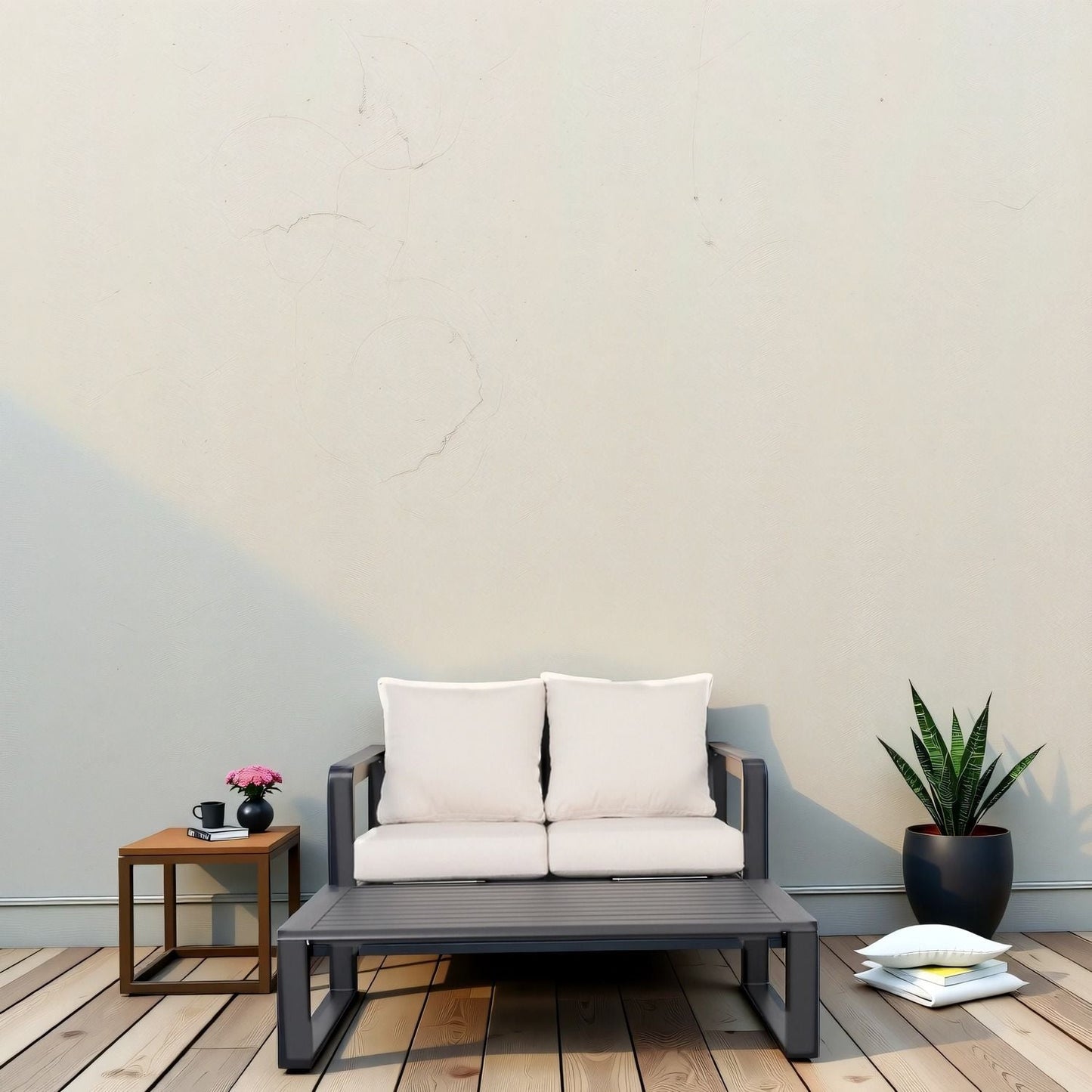 Aluminum Sofa and Rectangular Coffee Table Set