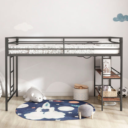 Adam twin loft bunk bed in black with cinnamon wood shelf by HouseOfZazla on Tampa Home & Garden Store