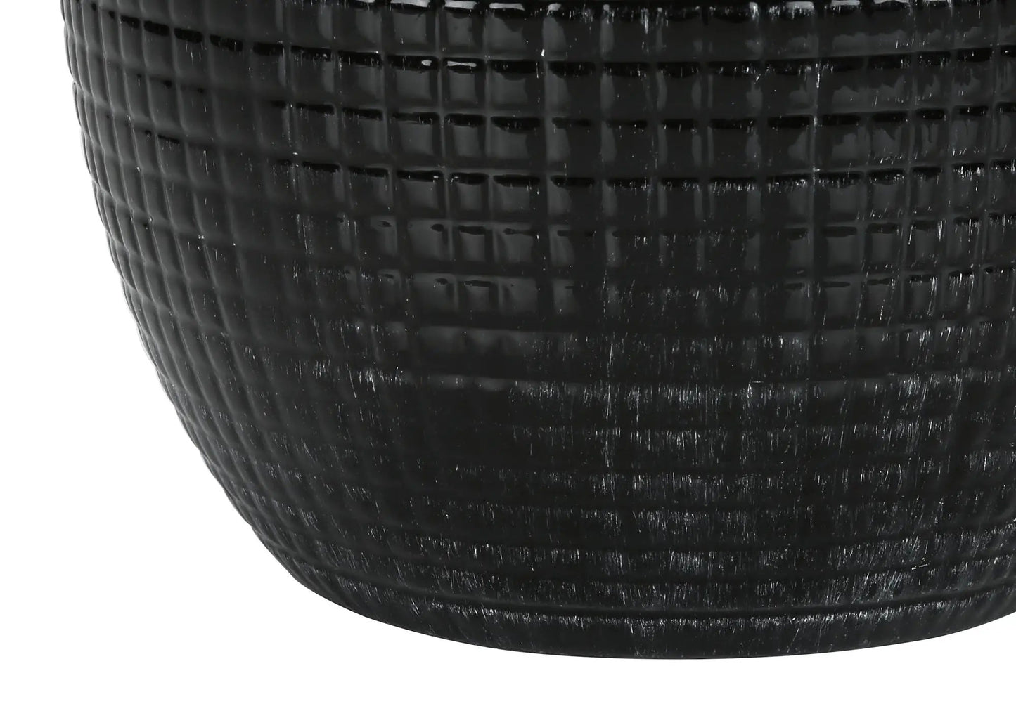 Table lamp ceramic base in black with a textured waffle/grid pattern on Tampa Home & Garden Store