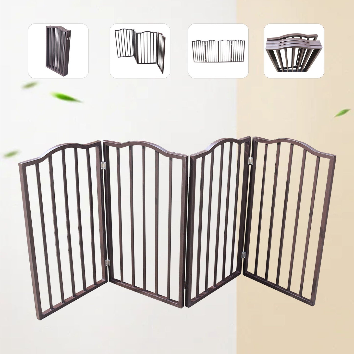 Pet gate HouseOfZazla dark brown freestanding folding panels for doorways and stairs on Tampa Home & Garden Store