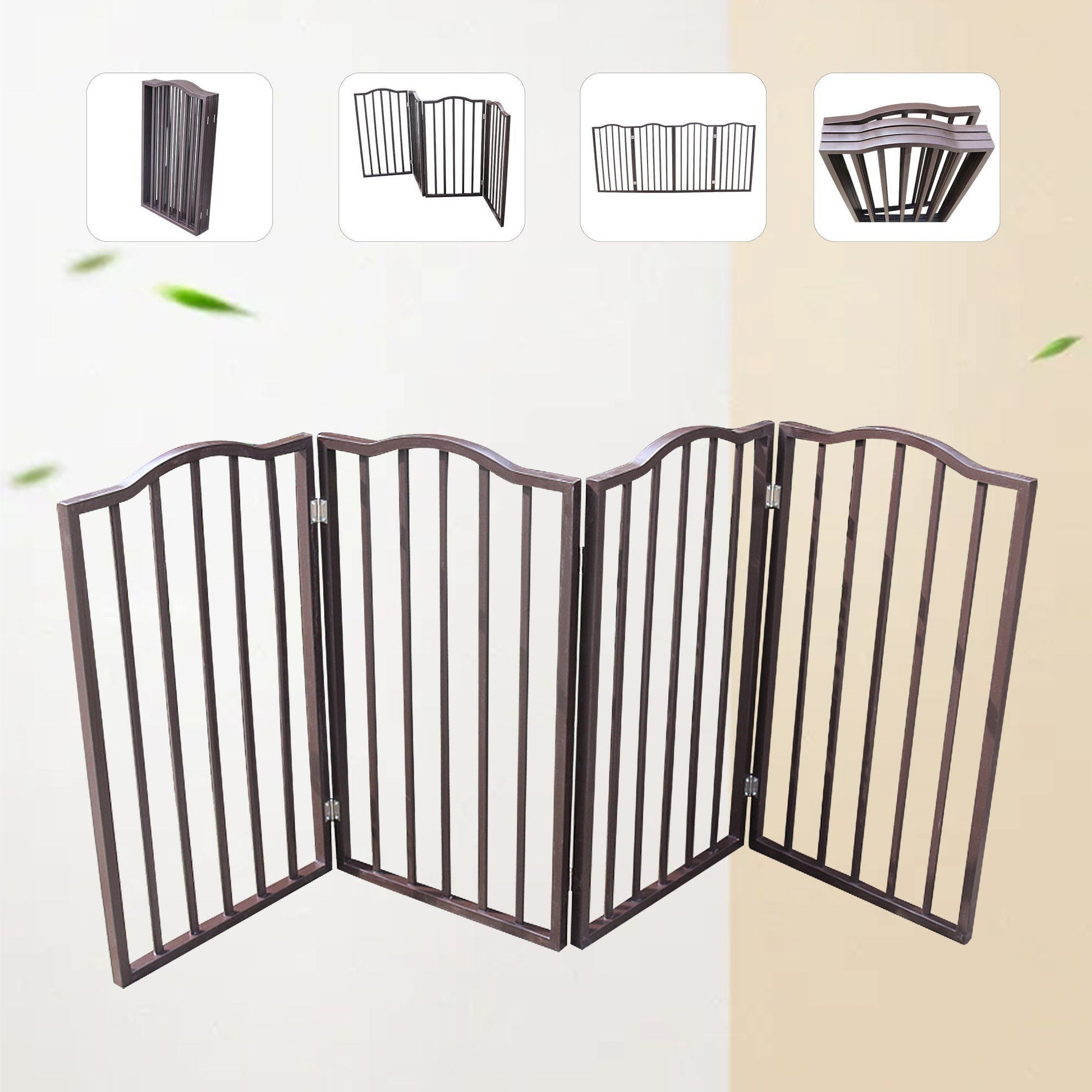 Pet gate HouseOfZazla dark brown freestanding folding panels for doorways and stairs on Tampa Home & Garden Store
