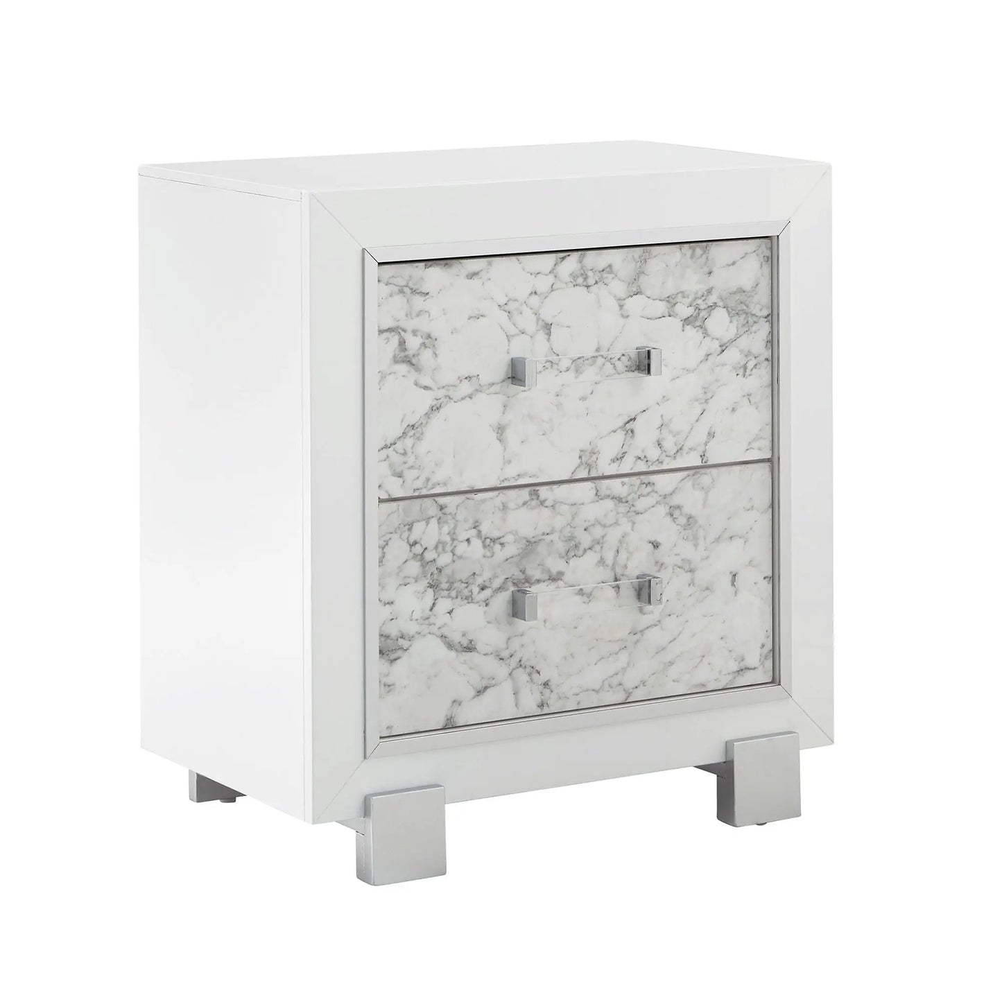 Skye Marble Nightstand with Drawers White