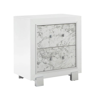 Skye Marble Nightstand with Drawers White
