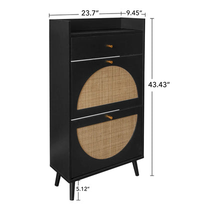 Allen Rattan 2-Door 1-Drawer shoe cabinet black with rattan door by Unique Piece Furniture on Tampa Home & Garden Store
