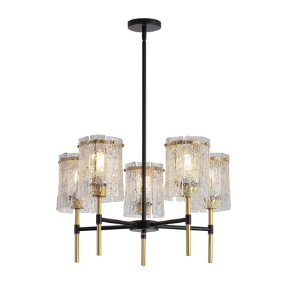 5 Light Textured Glass Chandelier with adjustable height in black and gold by HouseOfZazla on Tampa Home & Garden Store