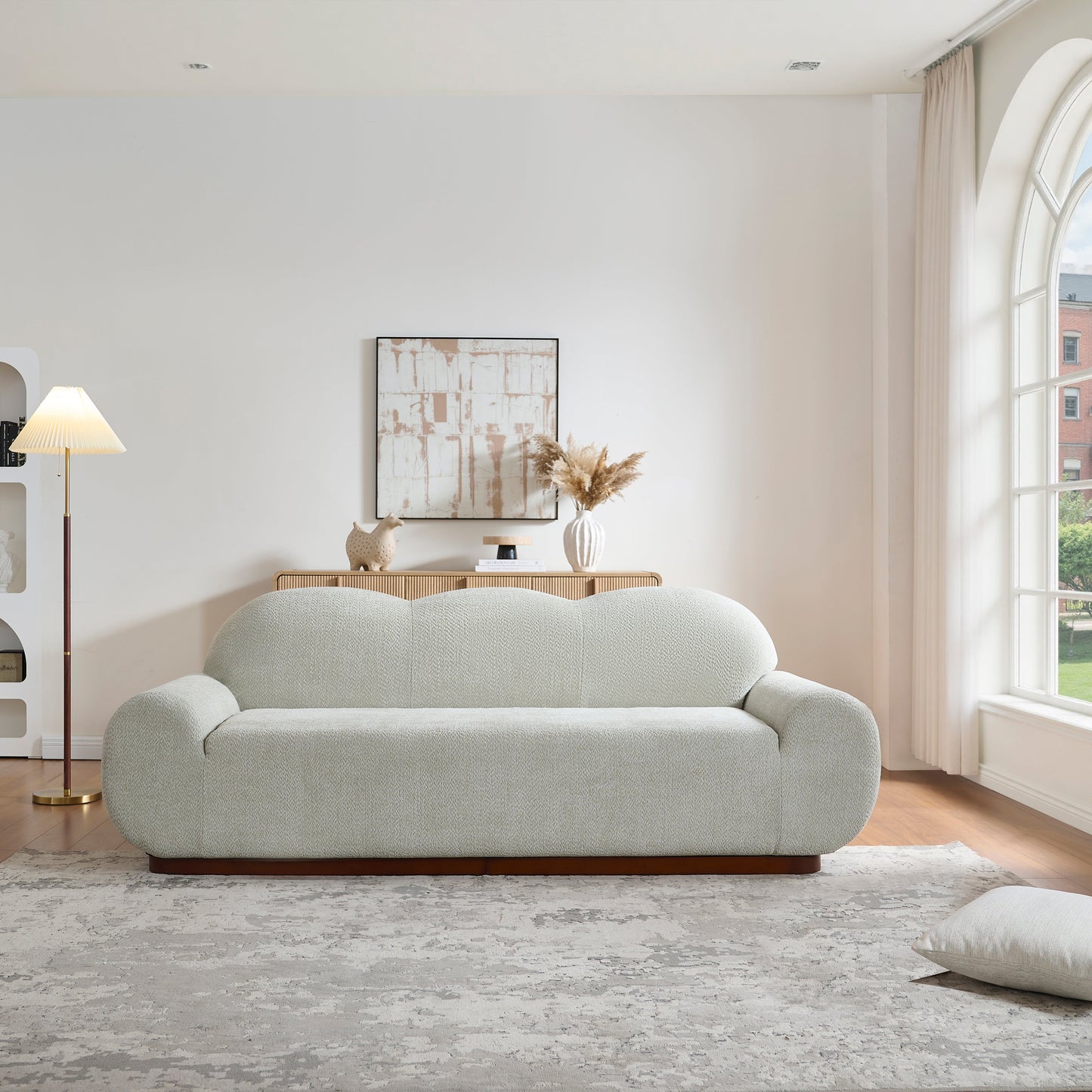 88in Cloud and Curved 3 Seater Light Boucle Sofa