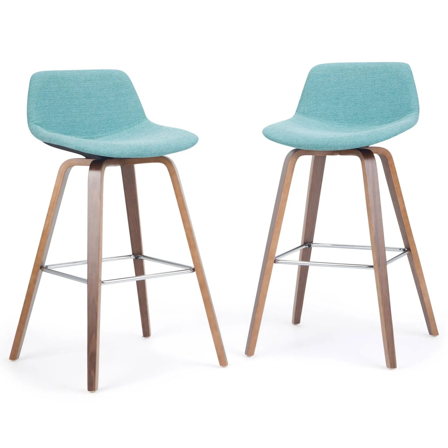Randolph Bentwood counter/bar stools, set of 2, turquoise fabric, wood legs with chrome footrest on Tampa Home & Garden Store