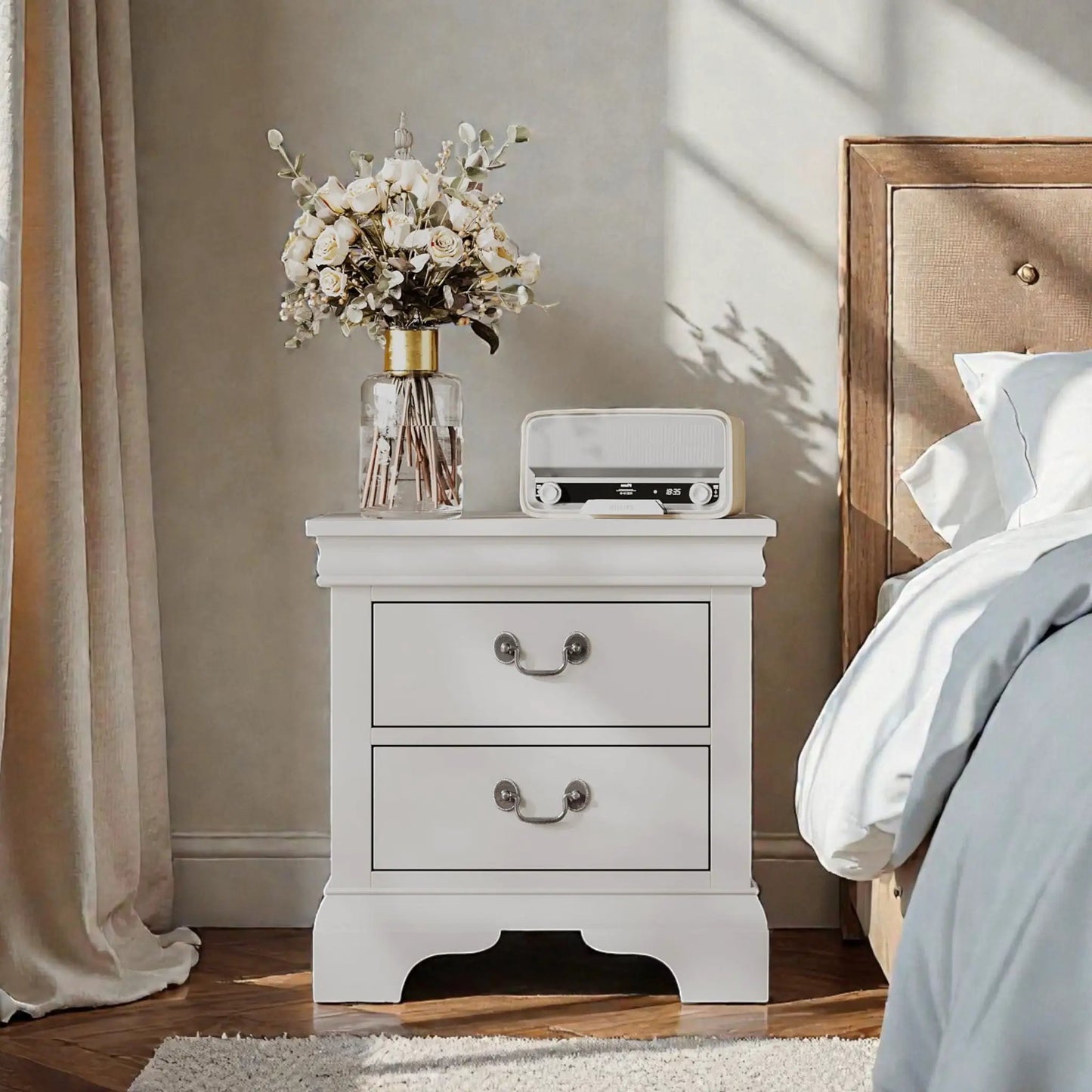 Nightstand With Two Drawers Classic Design