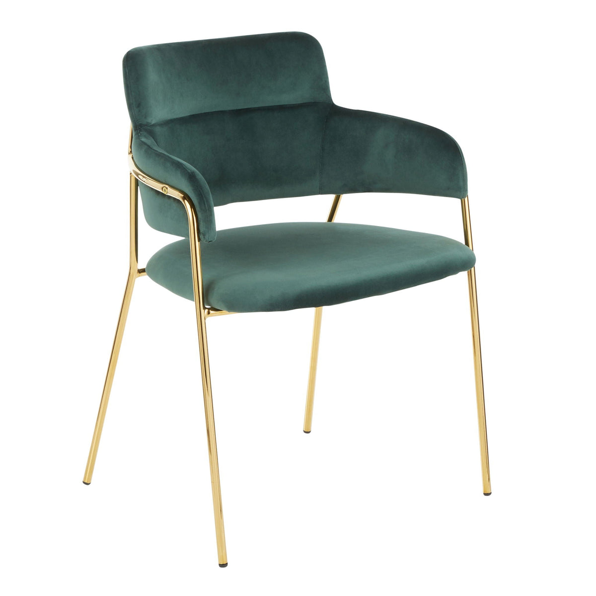 Contemporary Chair Set with Padded Seat in dark green velvet, gold metal legs on Tampa Home & Garden Store
