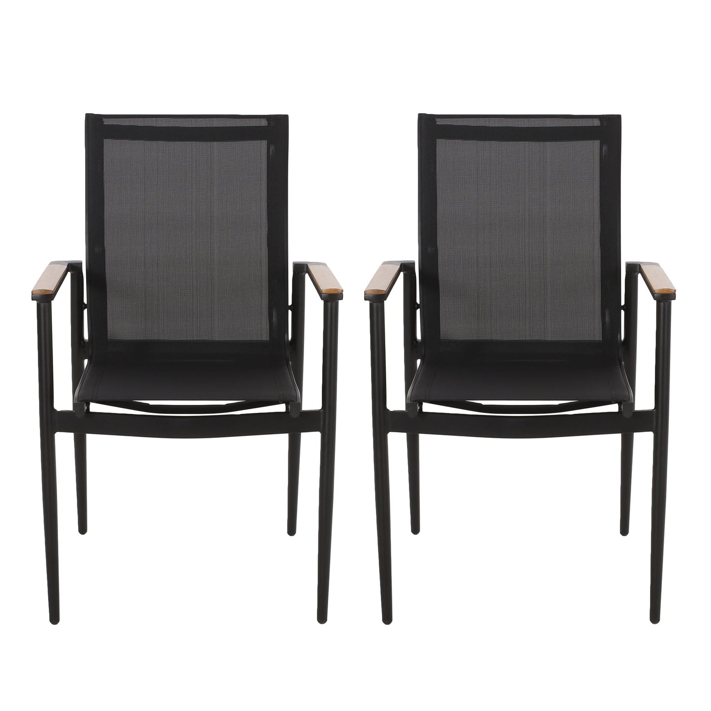 Barrister Dining Chair Set of 2 black frame with mesh backs wood arms HouseOfZazla outdoor chairs on Tampa Home & Garden Store