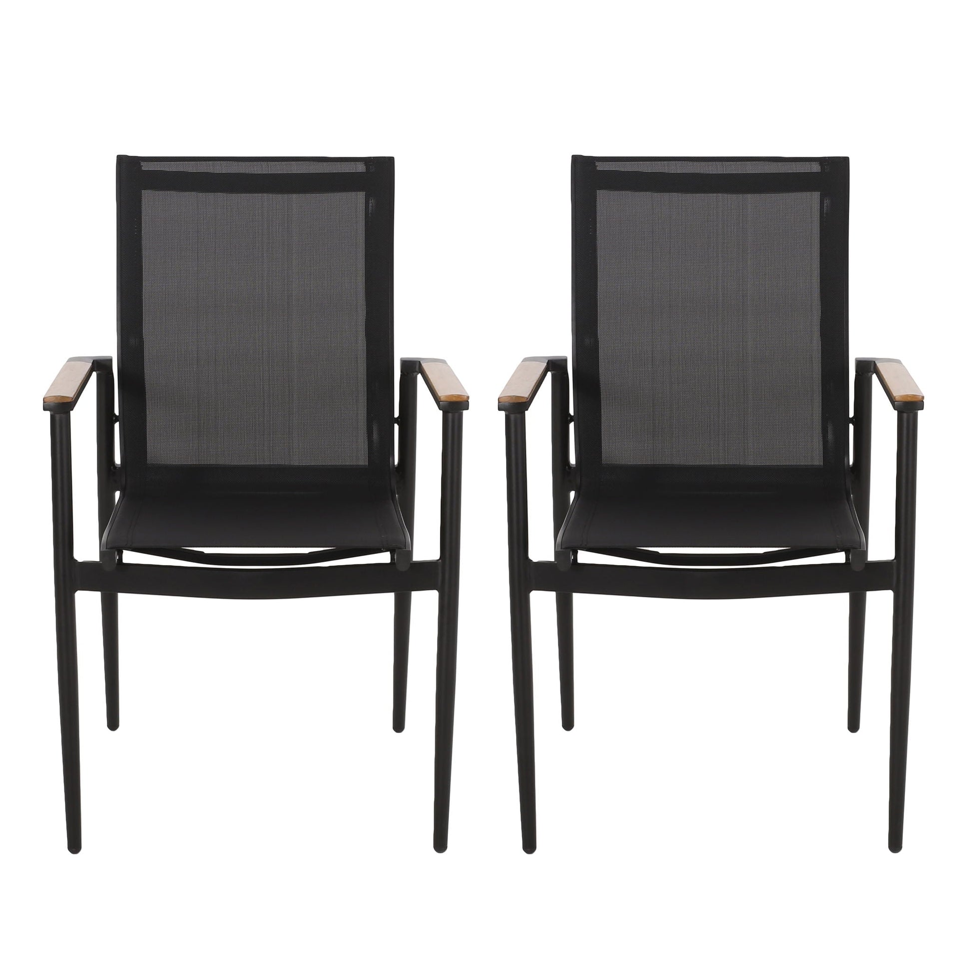 Barrister Dining Chair Set of 2 black frame with mesh backs wood arms HouseOfZazla outdoor chairs on Tampa Home & Garden Store