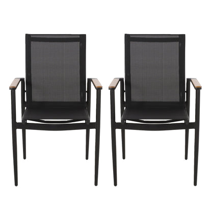 Barrister Dining Chair Set of 2 black frame with mesh backs wood arms HouseOfZazla outdoor chairs on Tampa Home & Garden Store