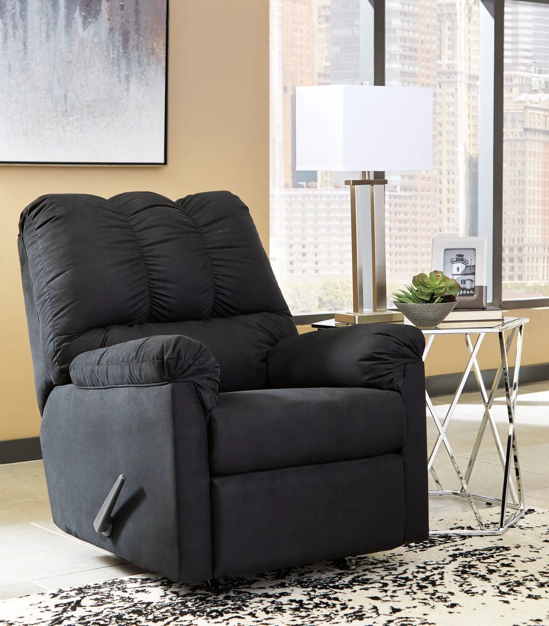 Darcy rocker recliner in dark charcoal fabric with chrome legs by Unique Piece Furniture on Tampa Home & Garden Store