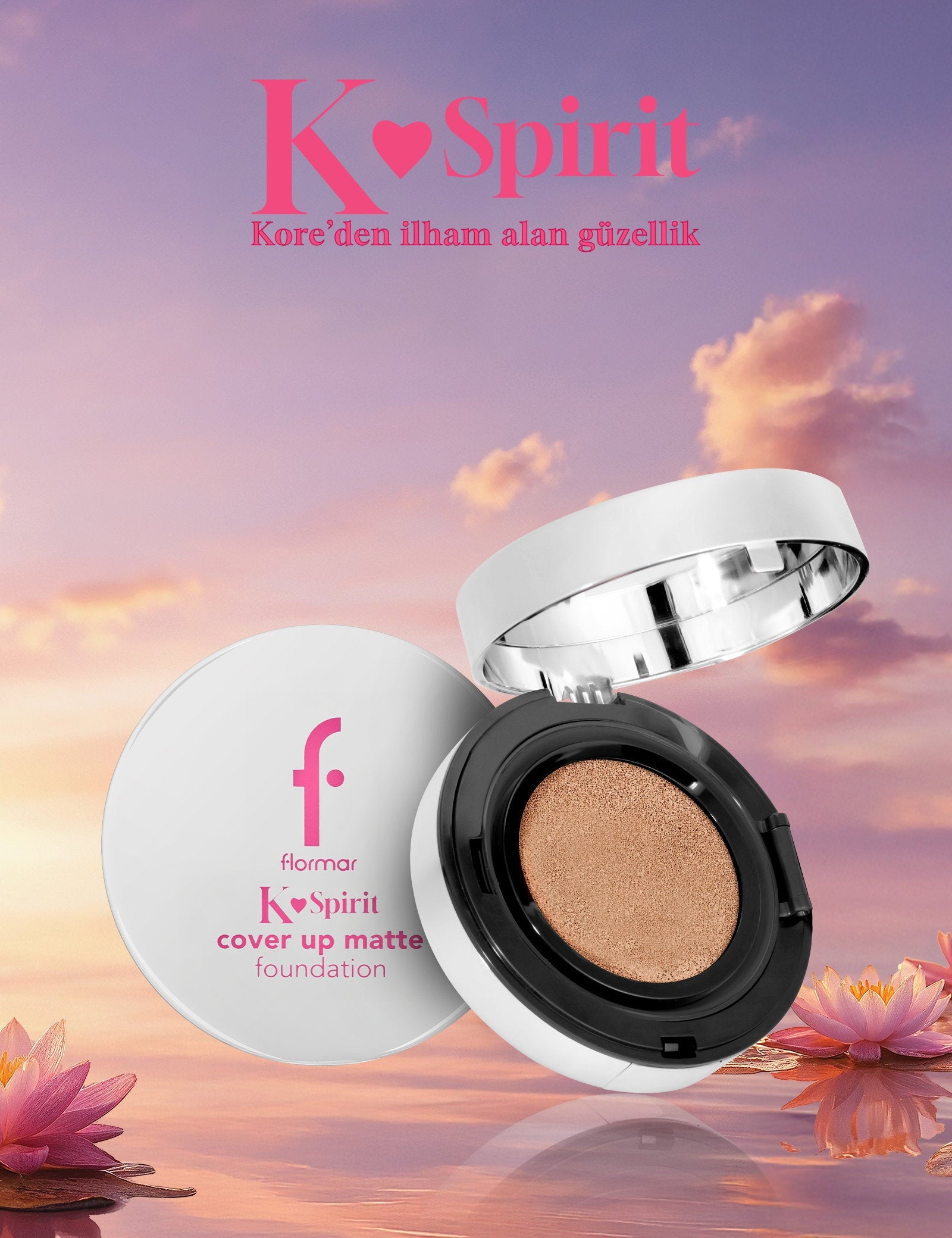 Flormar K-Spirit cushion foundation compact with beige powder; Beauty Care Bag makeup on Tampa Home & Garden Store