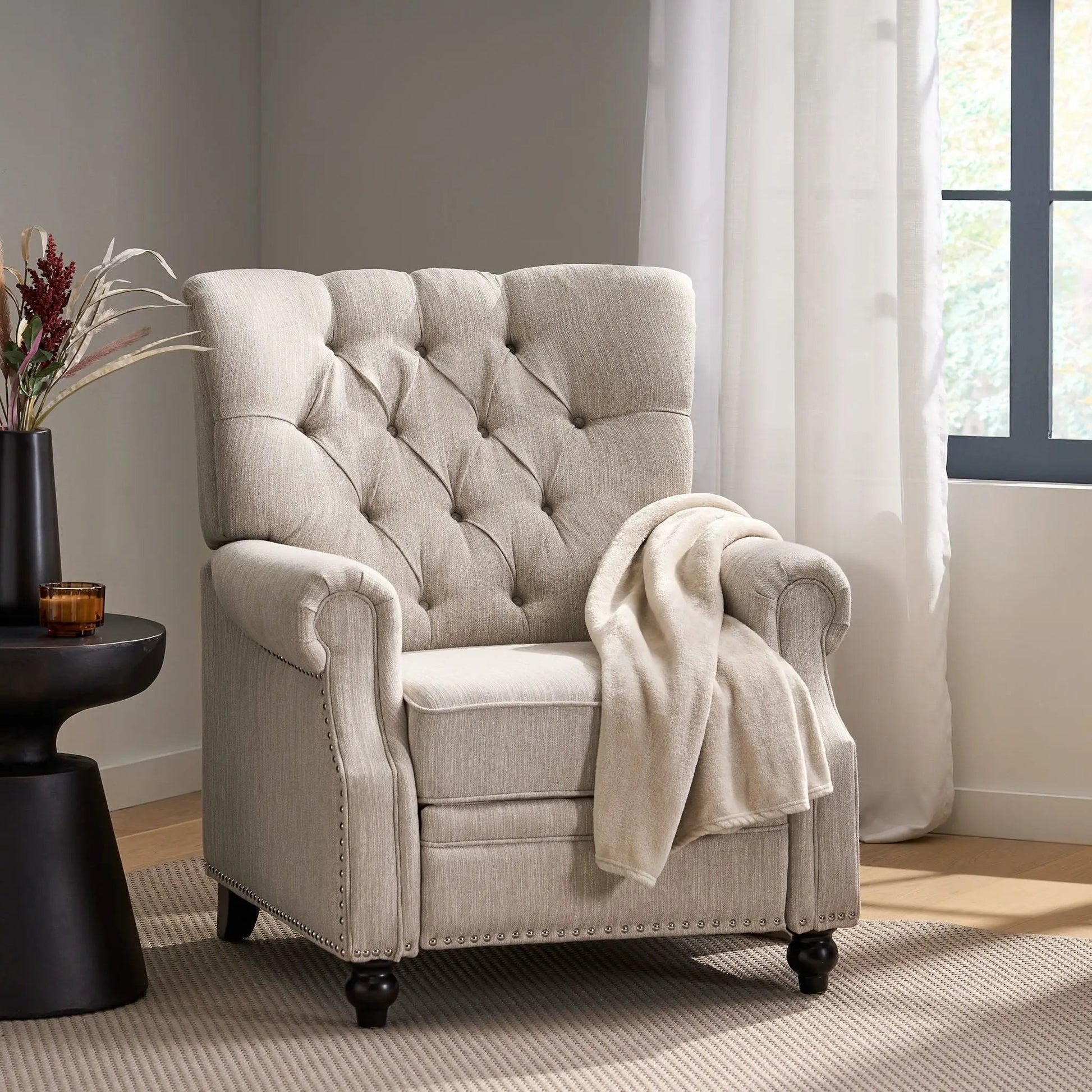 Welch Contemporary Tufted Pushback Recliner in beige fabric by Unique Piece Furniture on Tampa Home & Garden Store