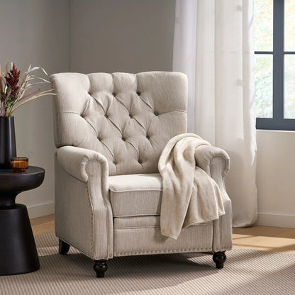 Welch Contemporary Tufted Pushback Recliner in beige fabric by Unique Piece Furniture on Tampa Home & Garden Store