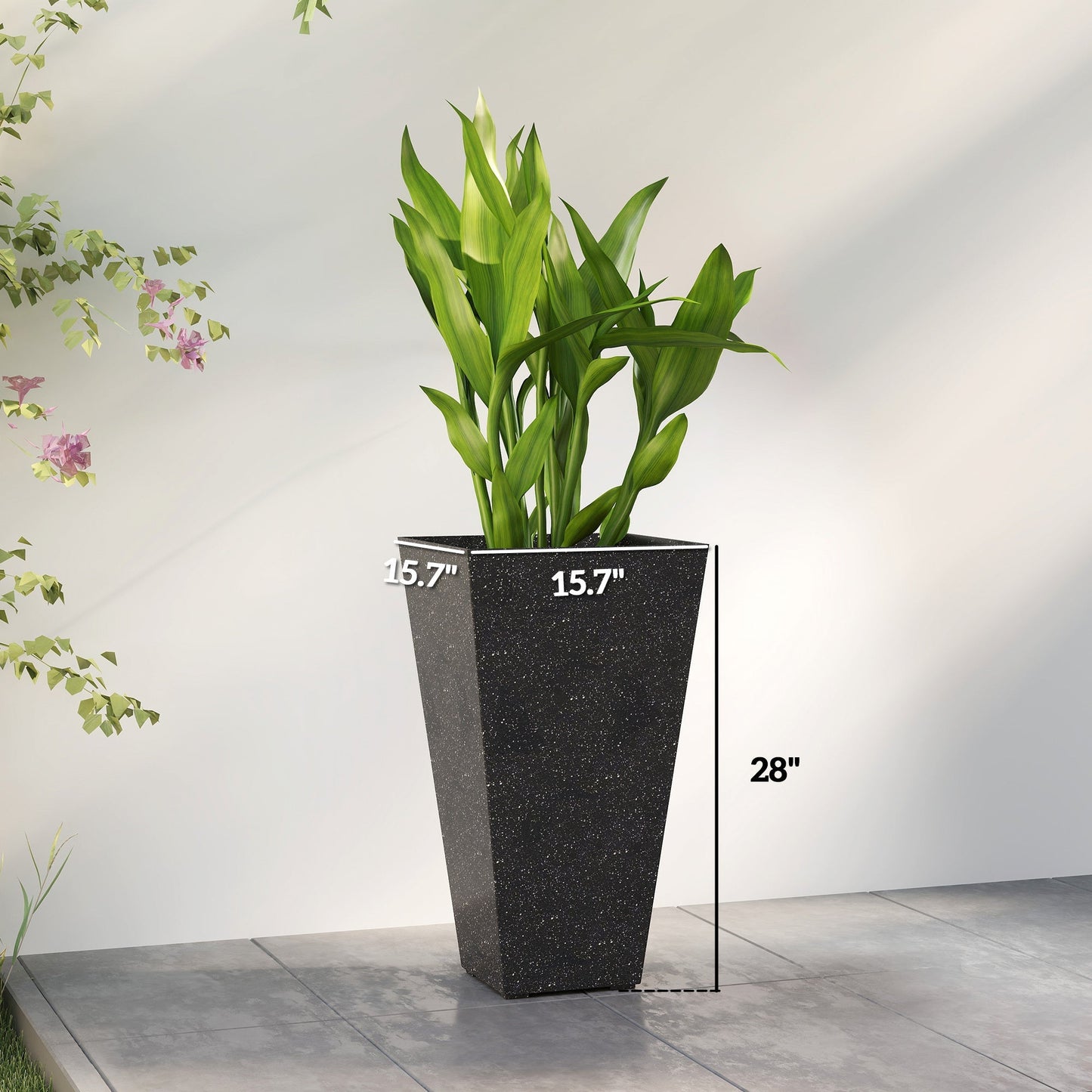 Stackable Taper Planters set of 3 in speckled black finish with tall geometric form on Tampa Home & Garden Store