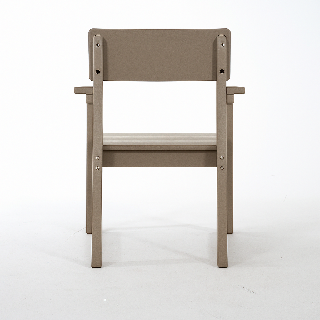 Outdoor armchairs in antique wood color HDPE with backrests, 2 chairs on Tampa Home & Garden Store