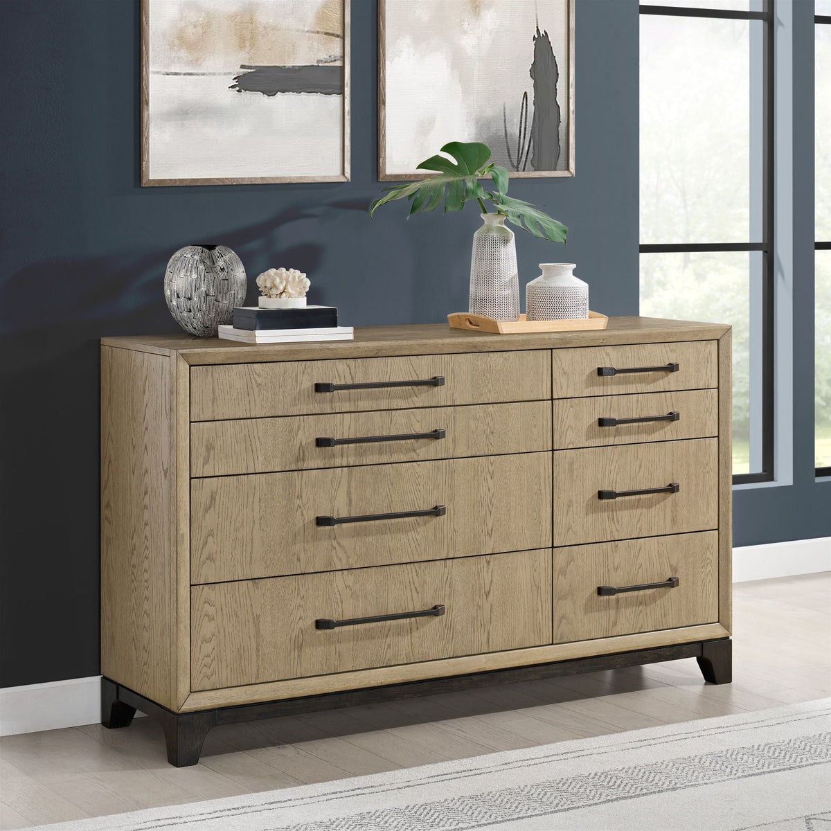8-drawer dresser in brown oak finish with metal pulls on Tampa Home & Garden Store