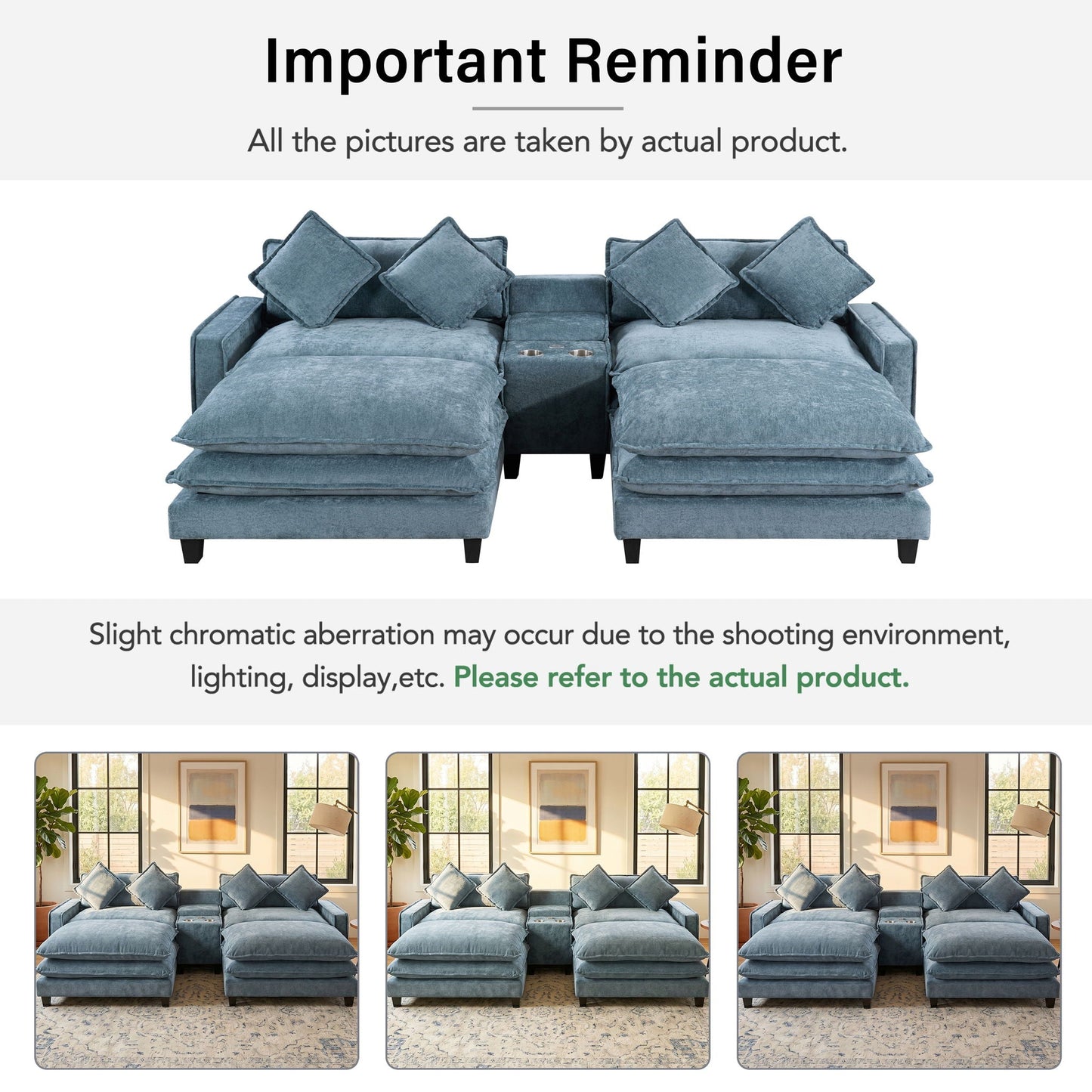 Modern 3-piece blue sectional sofa with removable ottomans and USB ports by HouseOfZazla on Tampa Home & Garden Store