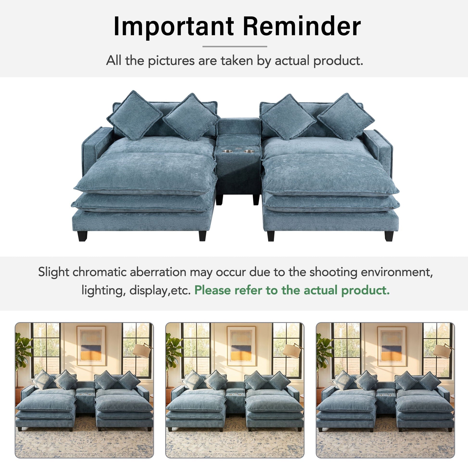 Modern 3-piece blue sectional sofa with removable ottomans and USB ports by HouseOfZazla on Tampa Home & Garden Store