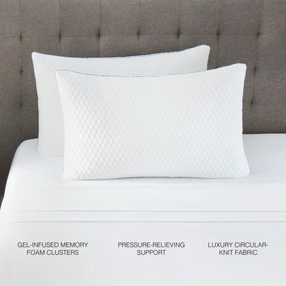 12 Piece Premium Comfort Bedding Pack white quilted shams with blue piping on brown headboard on Tampa Home & Garden Store