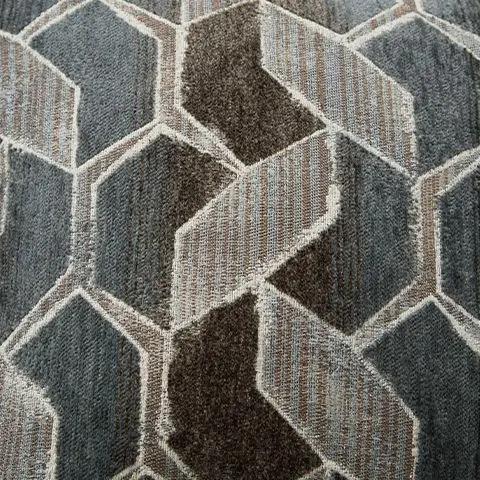 Stonemeade Sofa upholstery with geometric blue-gray hex pattern and brown accents on Tampa Home & Garden Store