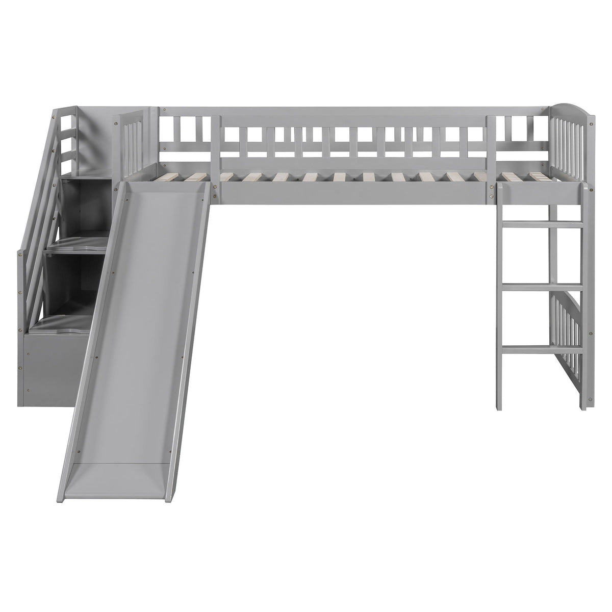 Loft Stairway Bed with 2 Drawers, gray finish, HouseOfZazla loft bed with slide on Tampa Home & Garden Store