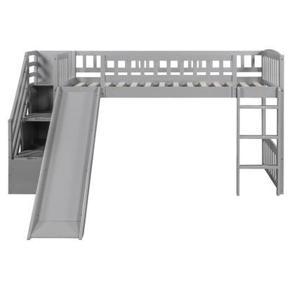 Loft Stairway Bed with 2 Drawers, gray finish, HouseOfZazla loft bed with slide on Tampa Home & Garden Store