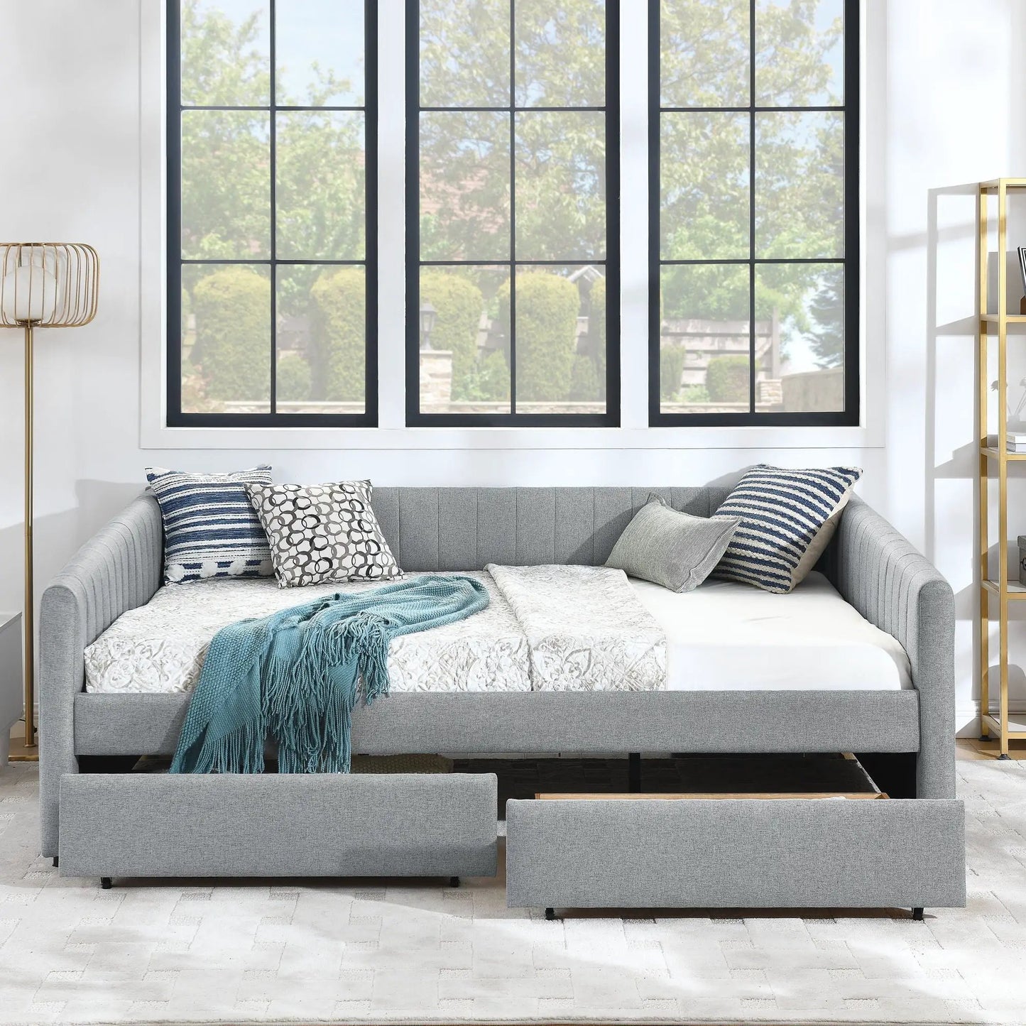 Upholstered Queen Daybed with 2 Drawers