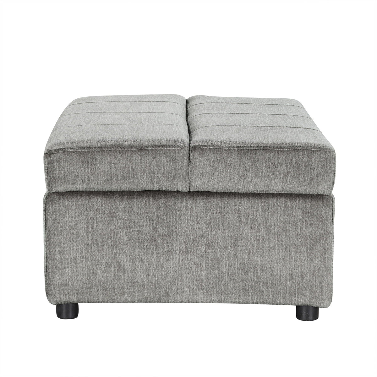 Twin-size folding ottoman sleeper bed with mattress, gray fabric upholstery and stitched panels on Tampa Home & Garden Store