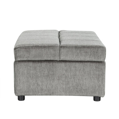 Twin-size folding ottoman sleeper bed with mattress, gray fabric upholstery and stitched panels on Tampa Home & Garden Store