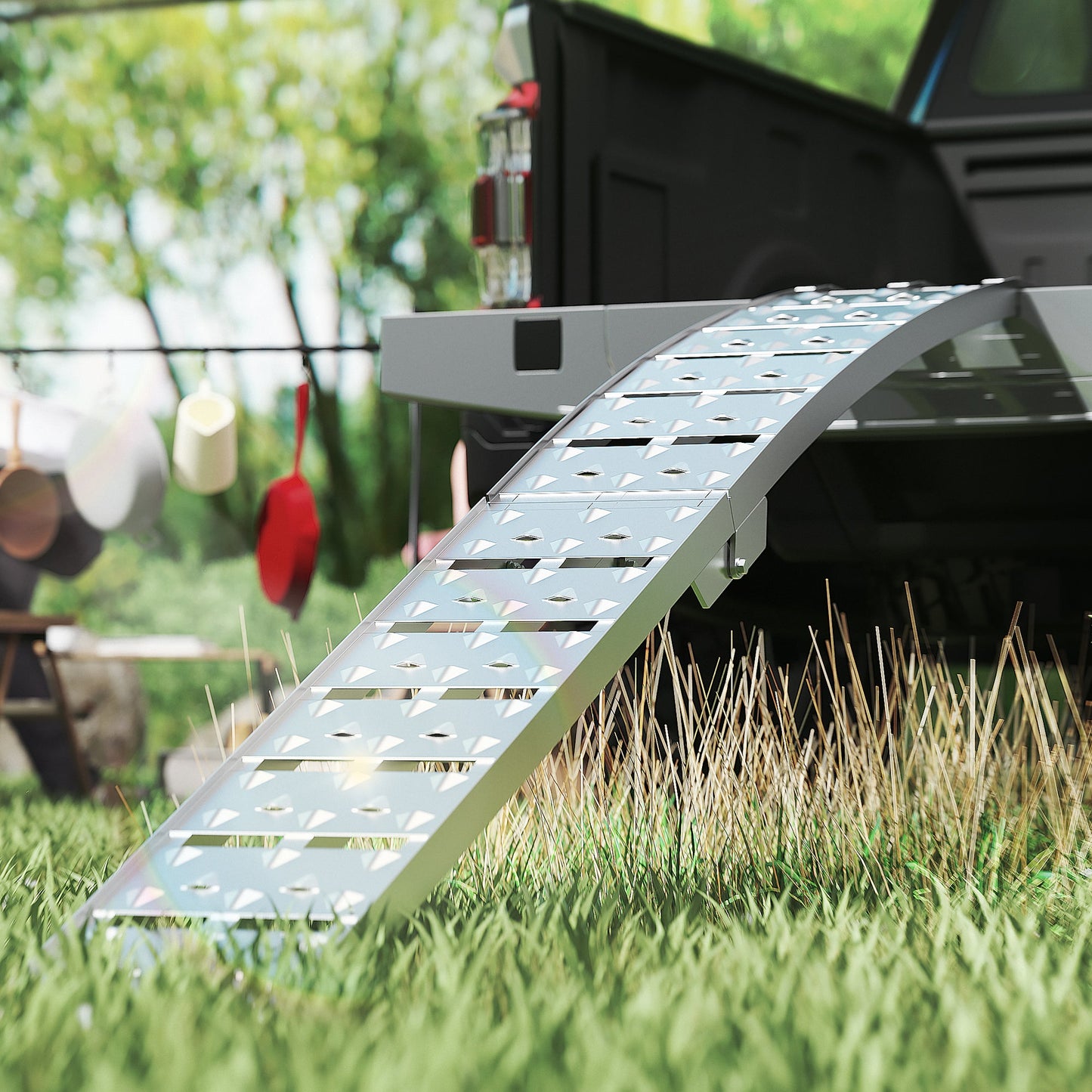 7.5ft heavy-duty aluminum loading ramp set with diamond-plate surface for pickup beds on Tampa Home & Garden Store