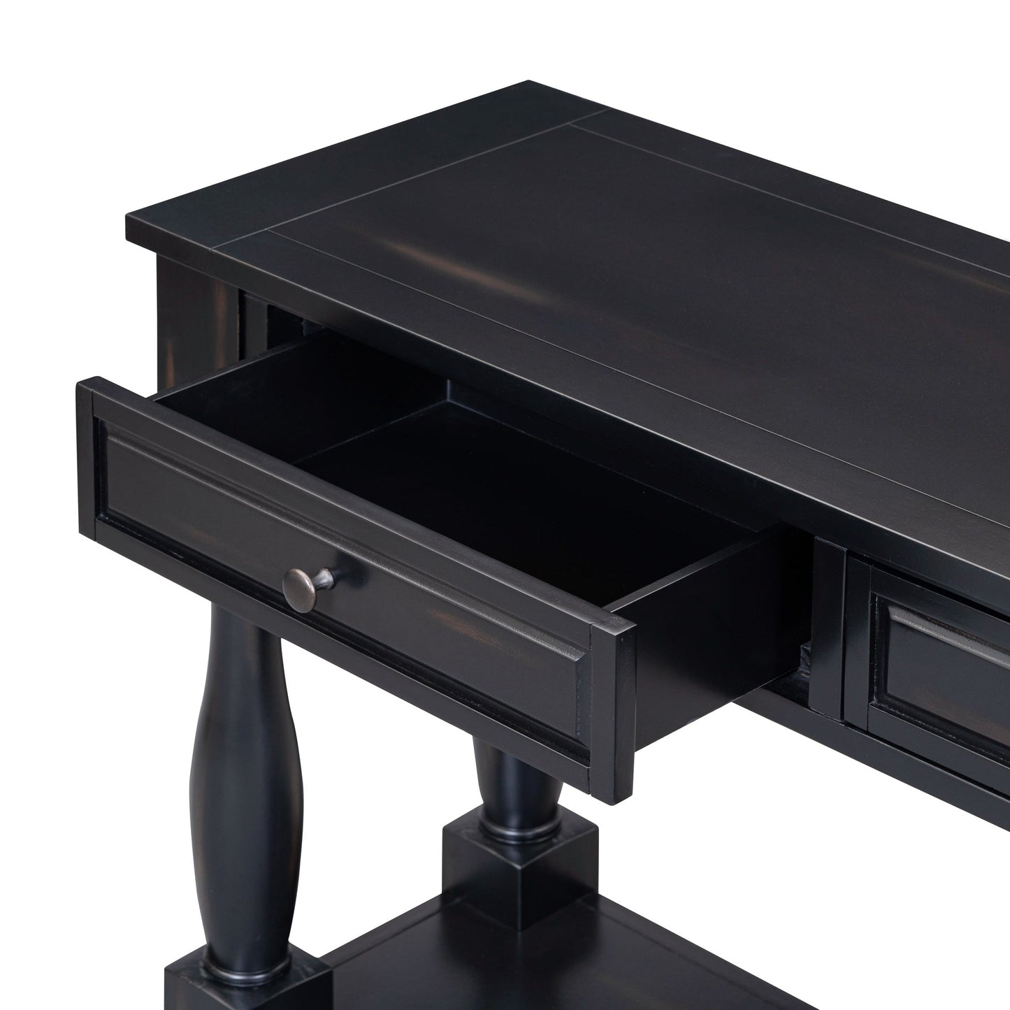TREXM 63in black console table with drawers and shelf, knob pulls, by HouseOfZazla on Tampa Home & Garden Store