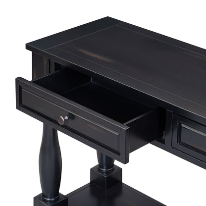 TREXM 63in black console table with drawers and shelf, knob pulls, by HouseOfZazla on Tampa Home & Garden Store