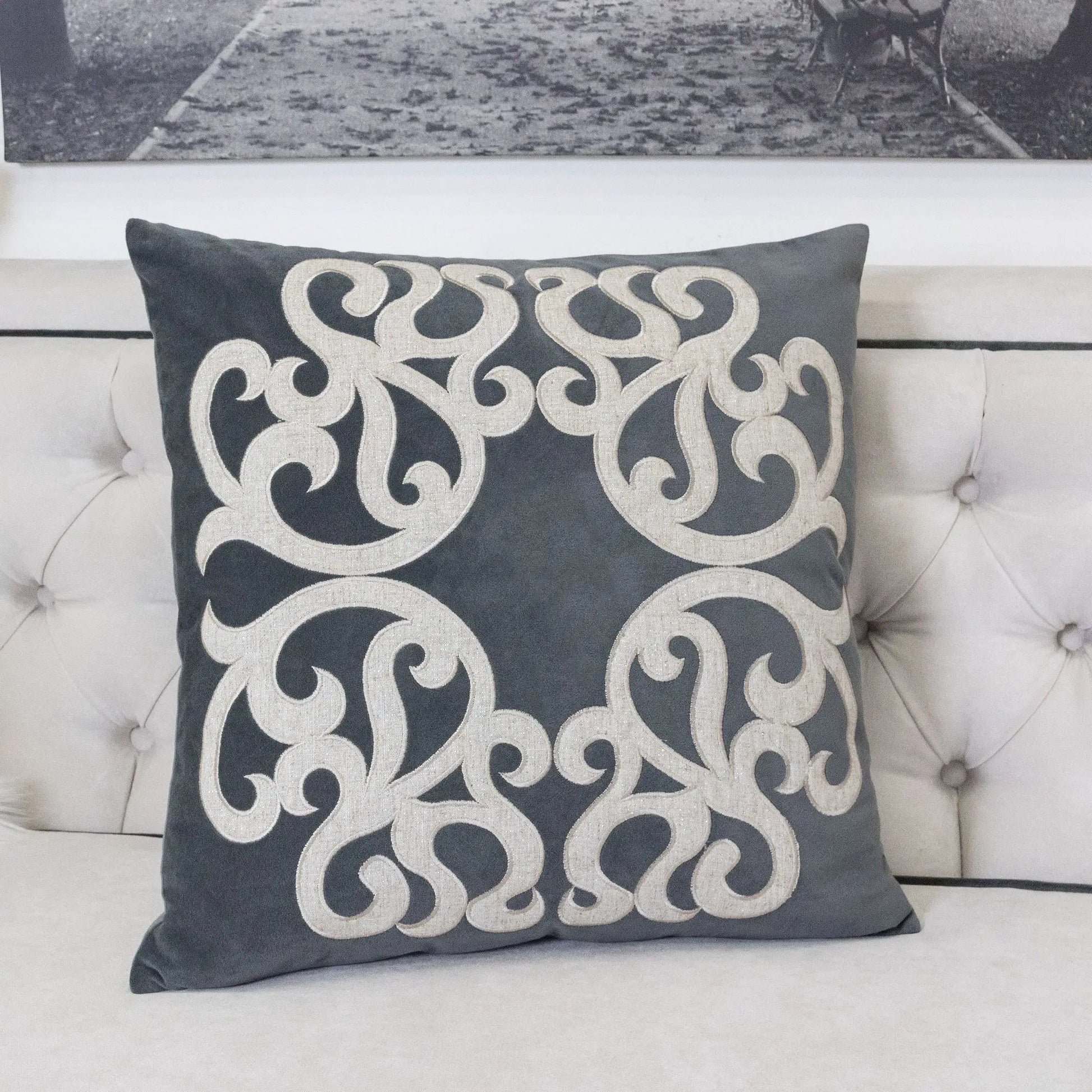 Dora Pillow Cover with Matching Back navy blue fabric accent on Tampa Home & Garden Store