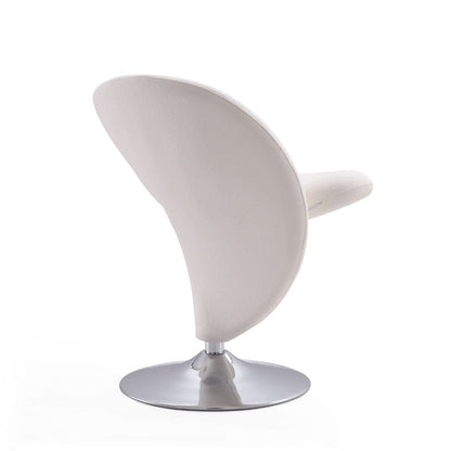 Swivel lounge chair with beige wool-blend upholstery and chrome pedestal base on Tampa Home & Garden Store
