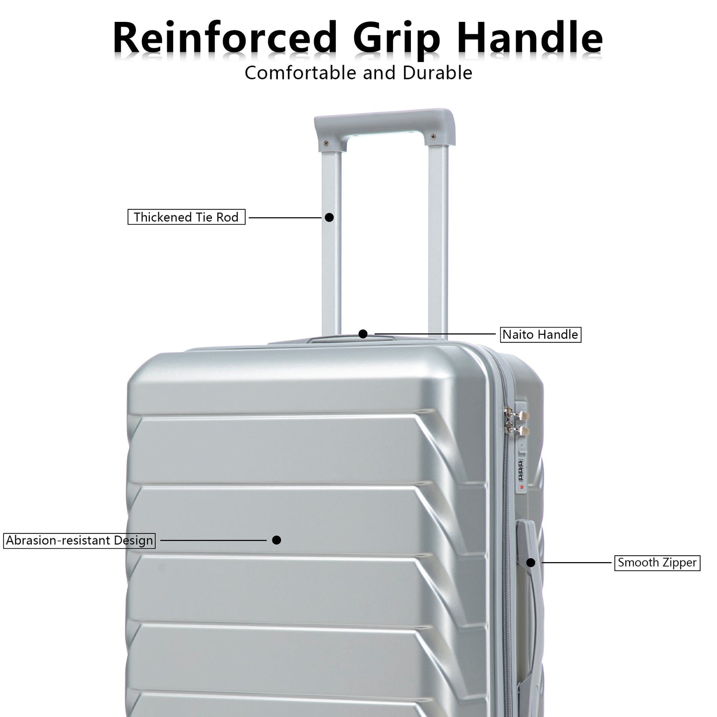 HouseOfZazla 3-Piece ABS Spinner Wheel Luggage Set, silver color with combination lock on Tampa Home & Garden Store