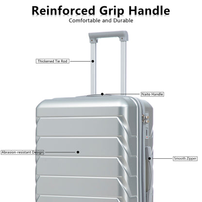 HouseOfZazla 3-Piece ABS Spinner Wheel Luggage Set, silver color with combination lock on Tampa Home & Garden Store