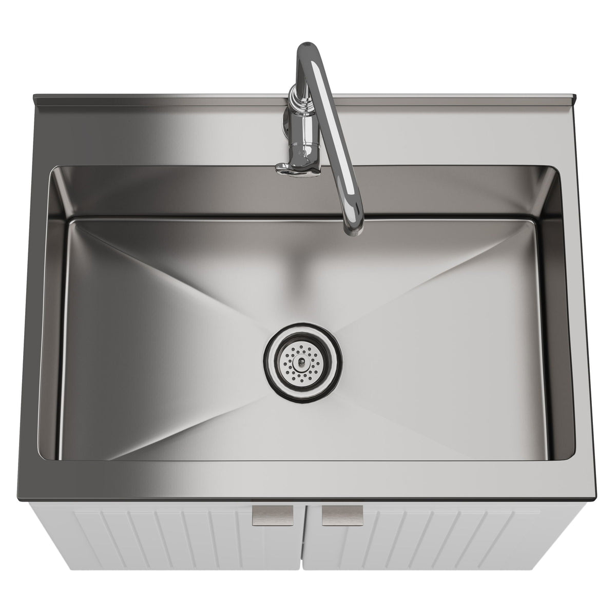 White laundry cabinet vanity with stainless steel sink and chrome faucet, HouseOfZazla on Tampa Home & Garden Store