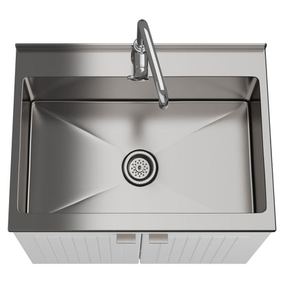 White laundry cabinet vanity with stainless steel sink and chrome faucet, HouseOfZazla on Tampa Home & Garden Store