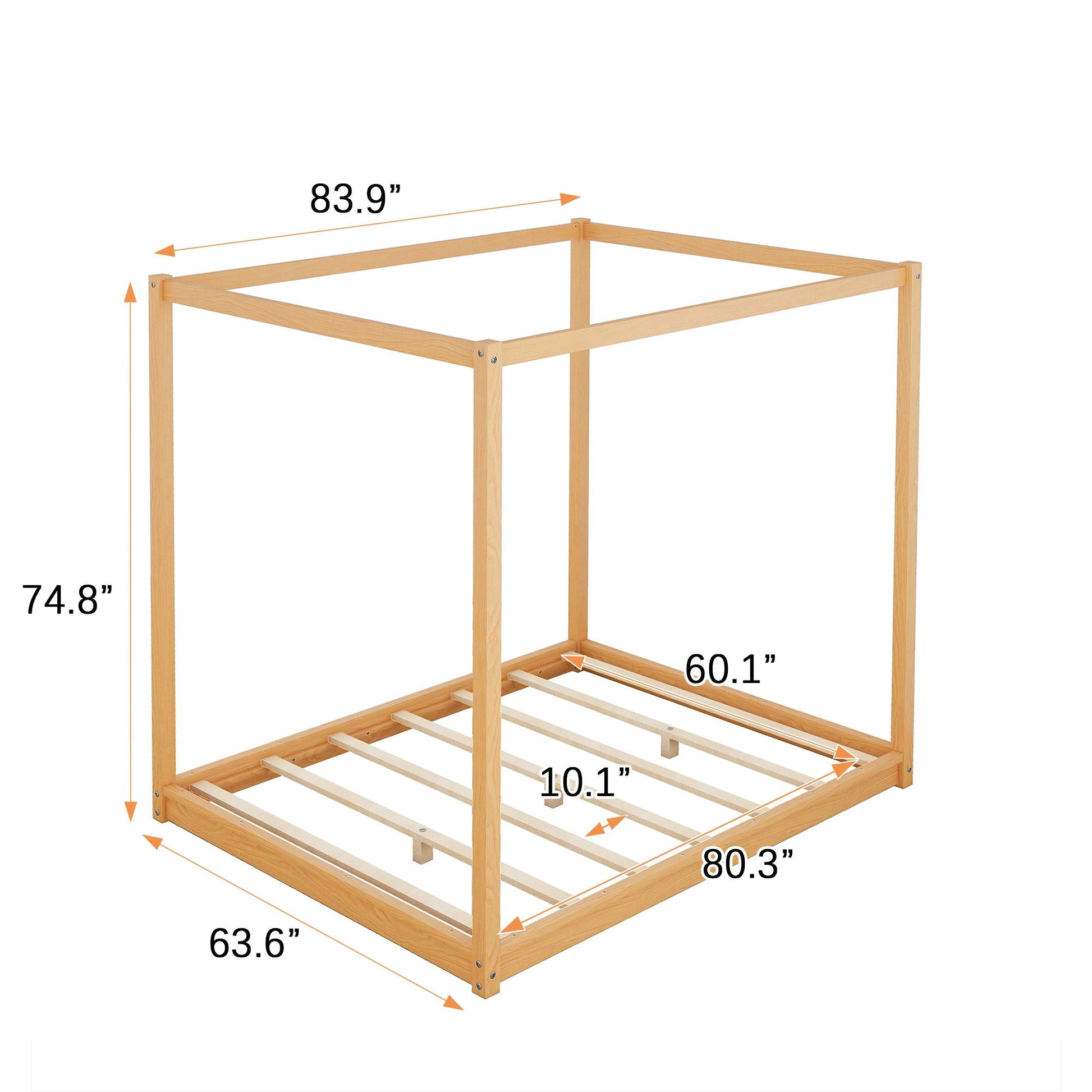 Wood canopy platform bed frame by HouseOfZazla in light oak with airflow slats and support legs on Tampa Home & Garden Store